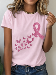 T-shirt décontracté à imprimé ruban rose de sensibilisation au cancer du sein chez la femme