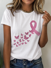 T-shirt décontracté à imprimé ruban rose de sensibilisation au cancer du sein chez la femme