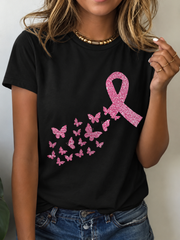 T-shirt décontracté à imprimé ruban rose de sensibilisation au cancer du sein chez la femme
