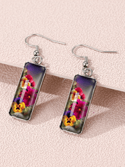 Purple Square Pansy Design Earrings
