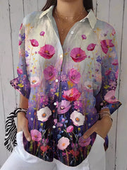 Women's Retro Floral Art Print Casual Shirt
