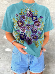 Women's Alzheimer's Awareness Floral Print T-Shirt