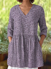 Women's Purple Floral Print Alzheimer's Awareness Support V-Neck Shirt