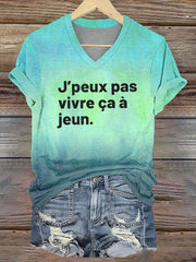 T-shirt à col en V imprimé blanc Slogan LVEB pour femme