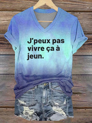 T-shirt à col en V imprimé blanc Slogan LVEB pour femme