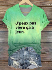 T-shirt à col en V imprimé blanc Slogan LVEB pour femme