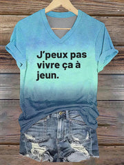 T-shirt à col en V imprimé blanc Slogan LVEB pour femme