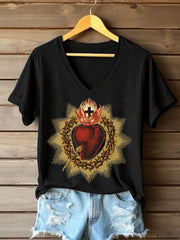 T-shirt imprimé catholique Saint-Cœur pour femmes
