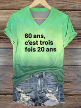 Tee-shirt col V imprimé Trois fois 20 ans noir Femme