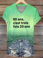 Tee-shirt col V imprimé Trois fois 20 ans noir Femme