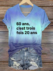 Tee-shirt col V imprimé Trois fois 20 ans noir Femme