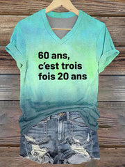 Tee-shirt col V imprimé Trois fois 20 ans noir Femme