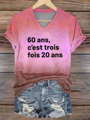 Tee-shirt col V imprimé Trois fois 20 ans noir Femme