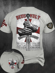 T-shirt imprimé croisés catholiques Deus Vult pour hommes