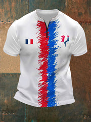 T-shirt à manches courtes avec fermeture à glissière French Flag Design pour homme