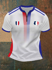 T-shirt à manches courtes avec fermeture à glissière French Flag Design pour homme