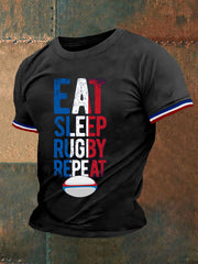 T-shirt manches courtes à répétition de rugby Eat Sleep pour homme