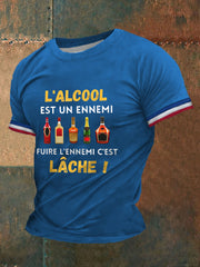 T-shirt à manches courtes imprimé Alcool Biere Vodka Vin Pastis pour homme