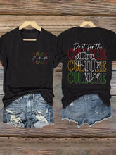 T-shirt à manches courtes à col en V imprimé Femme