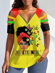 Zipper Off-Shoulder Tee Femme