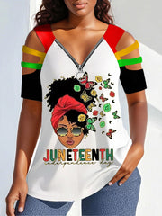 Zipper Off-Shoulder Tee Femme