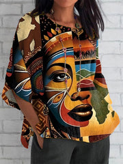 Coton Lin Juneteh Célébration africaine Art Print Shirt Top des femmes