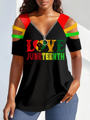 Be Imprimer Zipper Hollow Tee des femmes