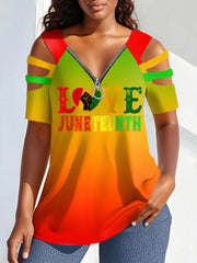 Be Imprimer Zipper Hollow Tee des femmes