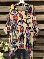 Retro African Art Print Top imprimé pour femme