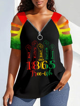 Imprimé V-Neck Zipper Off-Shoulder Tee des femmes