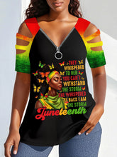 Imprimé V-Neck Zipper Off-Shoulder Tee des femmes