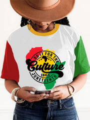 T-shirt à manches courtes à col en O imprimé Femme