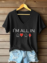 T-shirt à col en V Poker Cards Art Print pour femmes