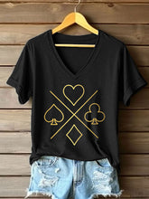 T-shirt à col en V Poker Cards Art Print pour femmes