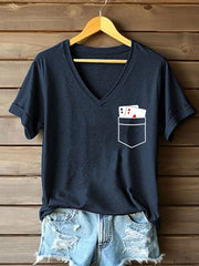 T-shirt à col en V Poker Cards Art Print pour femmes
