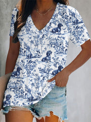 T-shirts Femme Teckel Imprimé Col V