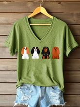 T-shirt Cavalier Dog Print à col en V Femme