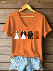 T-shirt Cavalier Dog Print à col en V Femme
