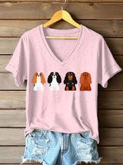 T-shirt Cavalier Dog Print à col en V Femme