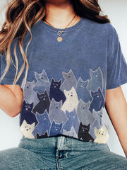 Mignon chat patchwork Art lavé T-shirt des femmes