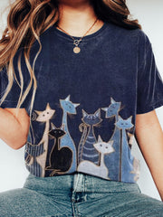 Mignon chat patchwork Art lavé T-shirt des femmes