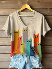T-shirt coloré imprimé de chats des femmes