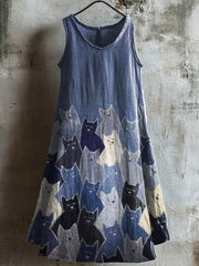 Femmes Chats Patchwork Art Lin Robe