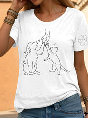 T-shirt décontracté imprimé à la main et à la patte pour femmes