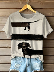 T-shirt imprimé teckel peinture à l'huile pour femme