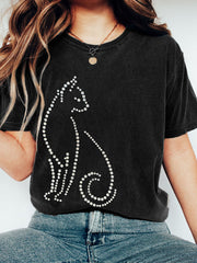 T-shirt Femme Motif Strass Chat Lavé