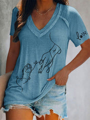 T-shirt décontracté imprimé à la main et à la patte pour femmes