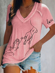 T-shirt décontracté imprimé à la main et à la patte pour femmes