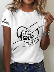 T-shirt décontracté imprimé à la main et à la patte pour femmes