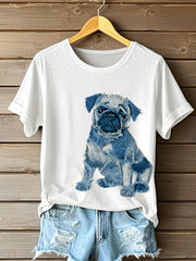 Chien mignon Patchwork Art T-shirt à manches courtes des femmes